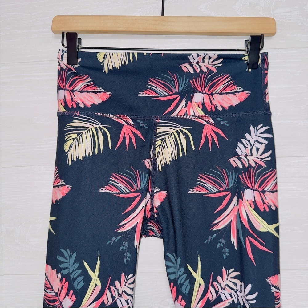 Joy Lab Women's Size Small Blue Pink Leaf Print High Rise Crop Athletic Leggings - Picture 4 of 6
